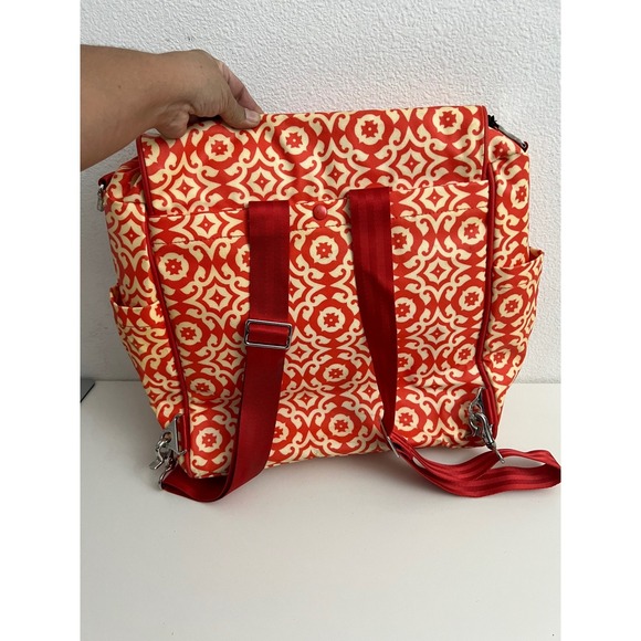Petunia Pickle Bottom Boxy Backpack Diaper Bag Red Cream Geometric Tile Print - Picture 2 of 10